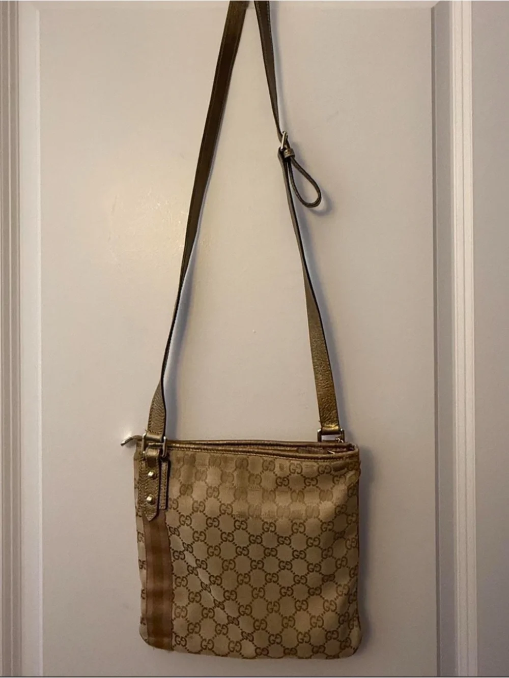 Gucci Tan and Rose Gold Monogram Crossbody Bag